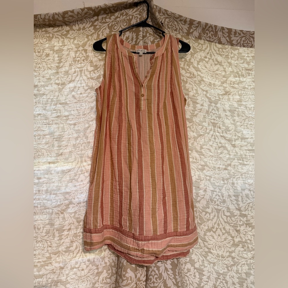 Striped Sleeveless Tunic Dress in Pink and Olive Size L